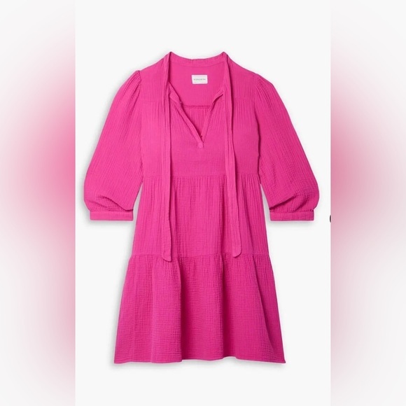 Honorine Dresses & Skirts - Giselle Tiered Cotton Gauze Mini Dress - Fuchsia | Size Small